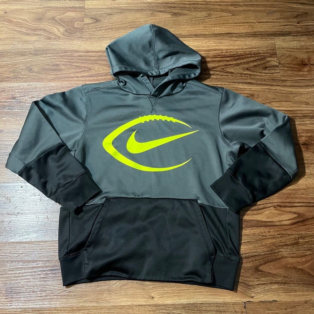 Nike Hoodie Pullover Football Logo Gray Black Polyester Youth Boys Size Large